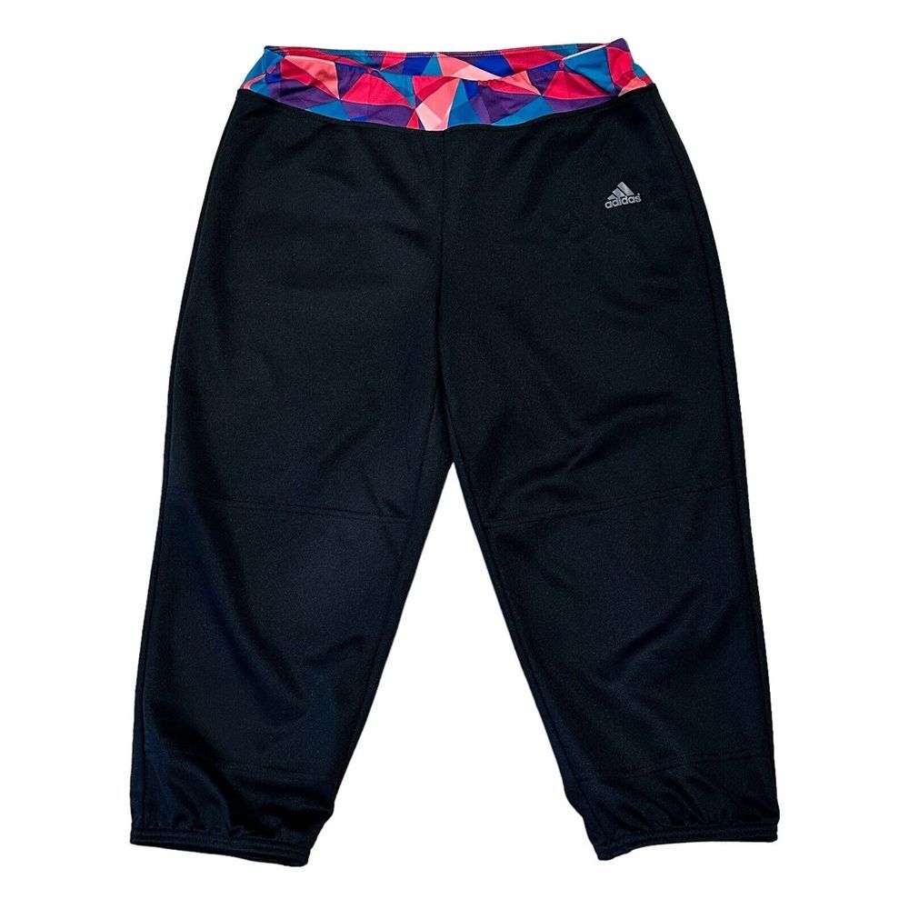 Adidas‎ Aeroready Leggings Capri Girls Youth Size XL Black Multicolor Waistband
